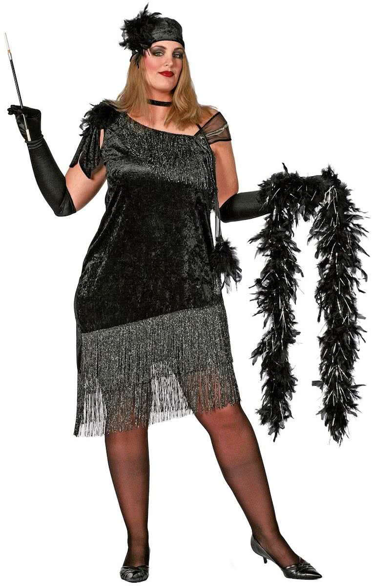 Charleston jurk zwart (grote maten) Maat 48