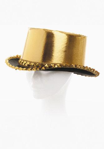 Hoge hoed lamee met paillettenband goud