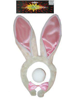 Sexy Bunny set wit pluche met roze diadeem strik en staartje