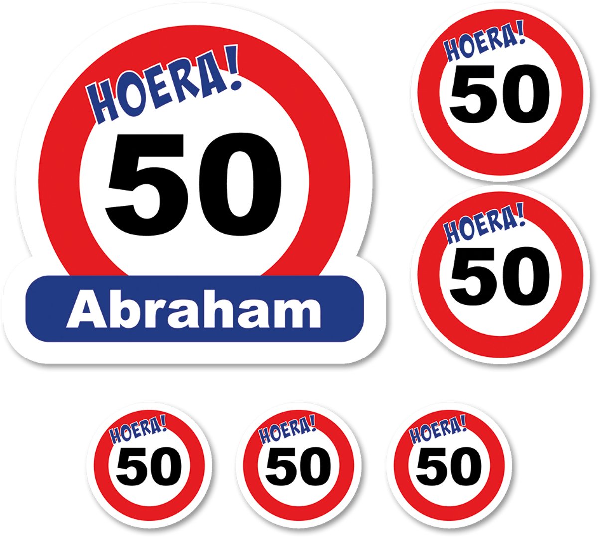 Raamsticker Feestpakket Abraham 50 Jaar Verkeersbord - Geen lijmresten - 6-delig Versiering Set - Buiten