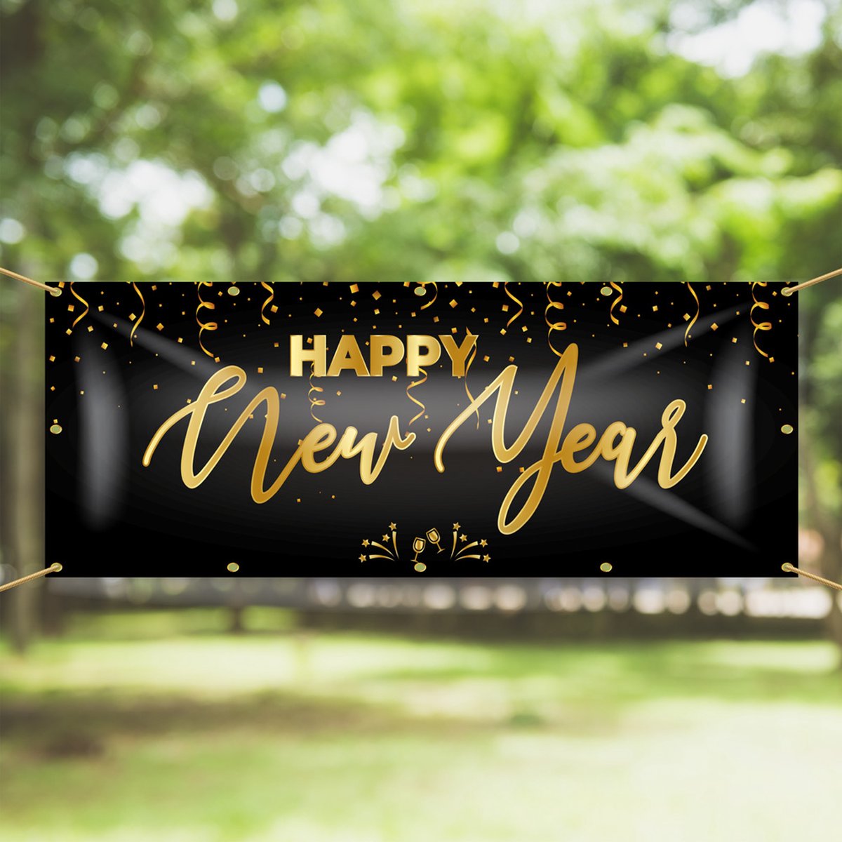 Spandoek Happy New Year - 150 x 50 cm - Oud en Nieuw - versiering - Gelukkig nieuwjaar - feestartikelen - decoratie - slinger