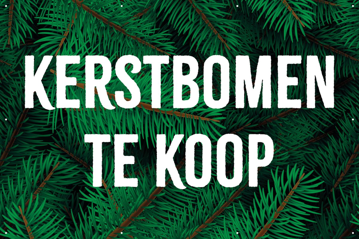 Spandoek Kerstbomen te koop - 150 x 100 cm - dennengroen achtergrond - kerstboom - kerst - nieuwjaar - oud en nieuw - winkel