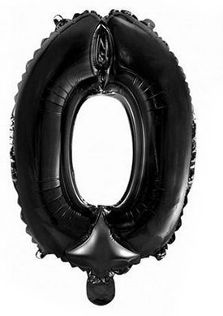 Folie Ballon Cijfer 0 Zwart 41cm met rietje
