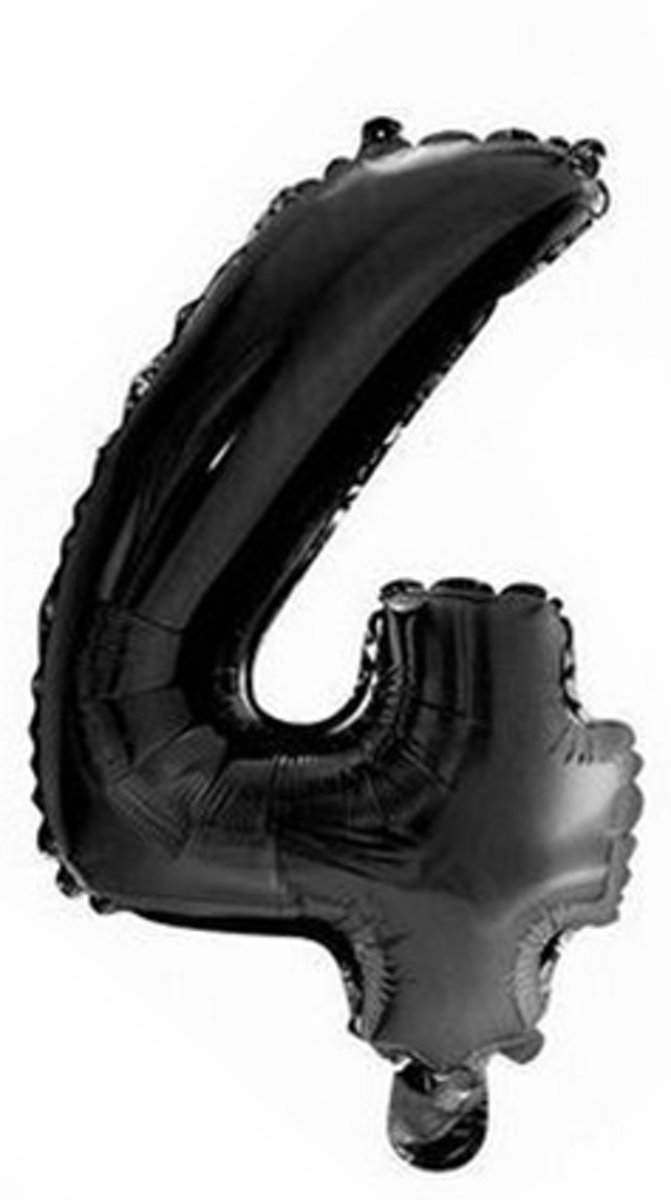 Folie Ballon Cijfer 4 Zwart 41cm met rietje
