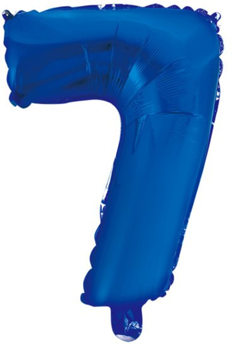 Folie Ballon Cijfer 7 Blauw 41cm met rietje