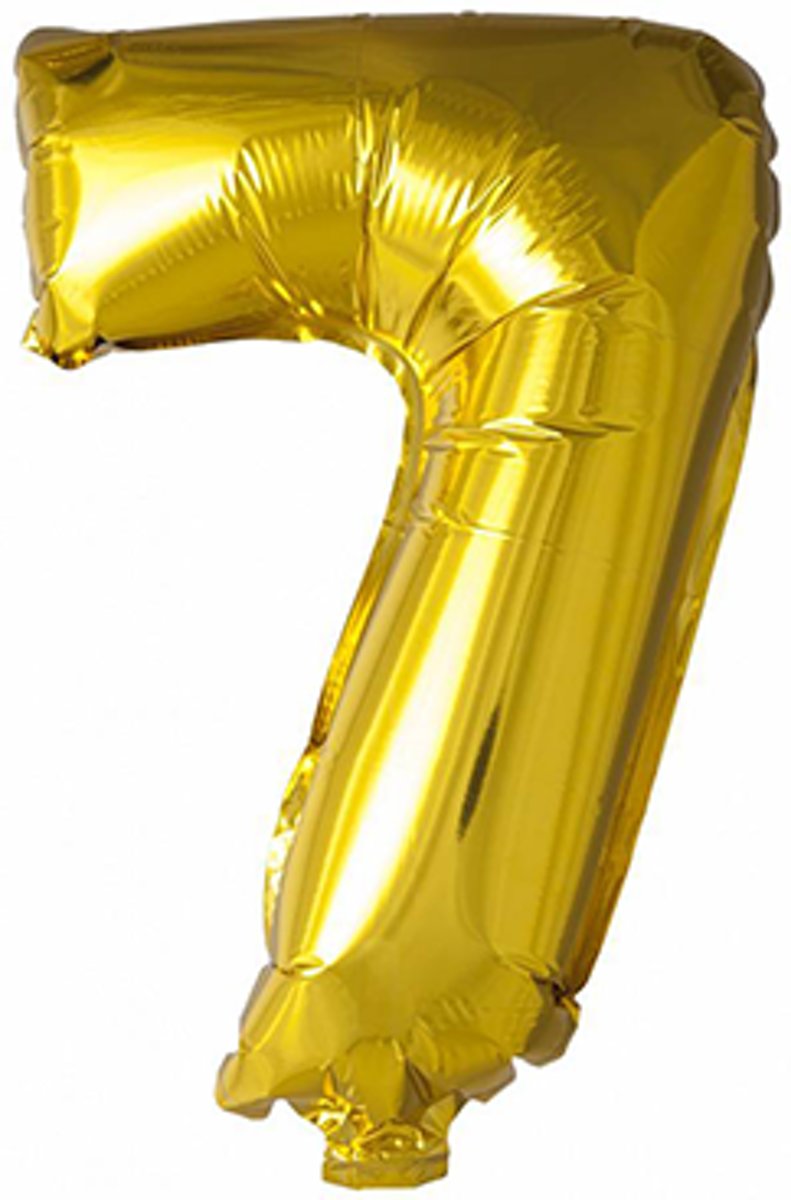 Folie Ballon Cijfer 7 Goud 41cm met rietje