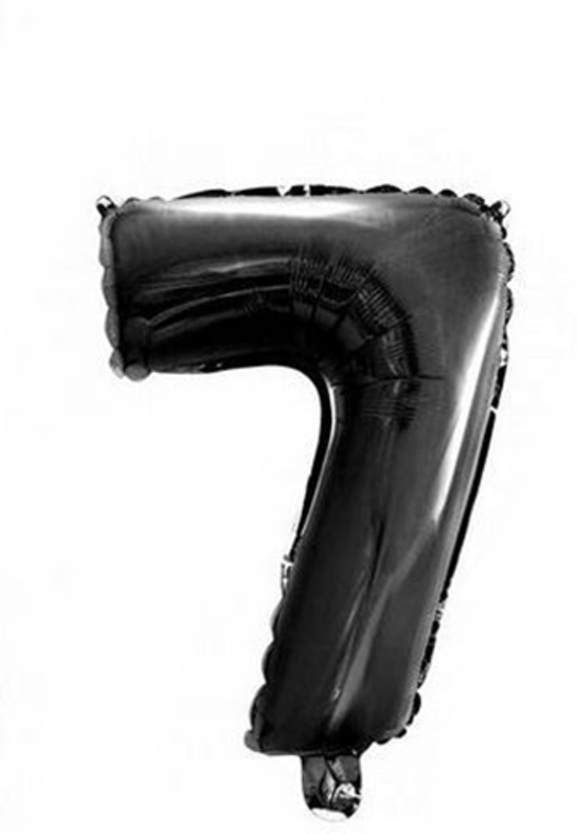 Folie Ballon Cijfer 7 Zwart 41cm met rietje