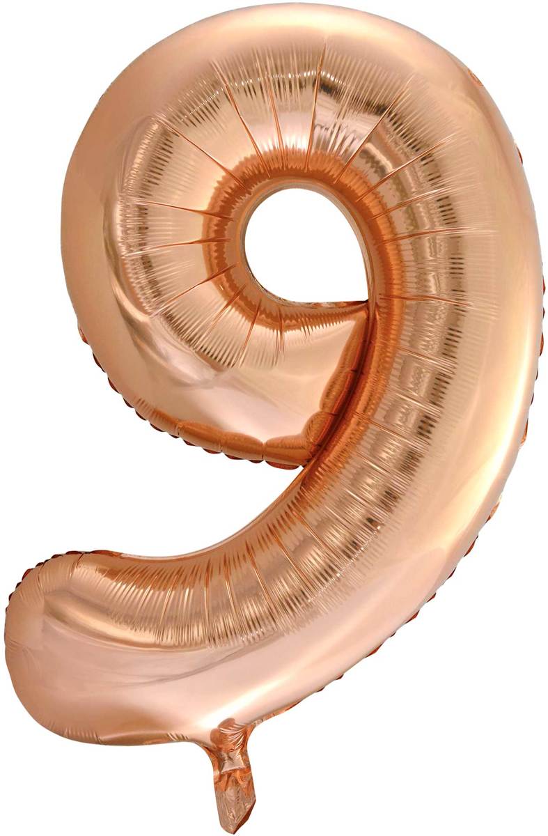 Folie Ballon Cijfer 9 Rosé Goud XL 86cm leeg