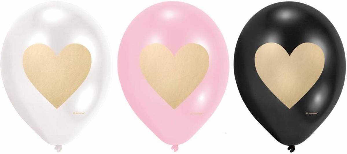 Hartjes Ballonnen Goud 23cm 6 stuks