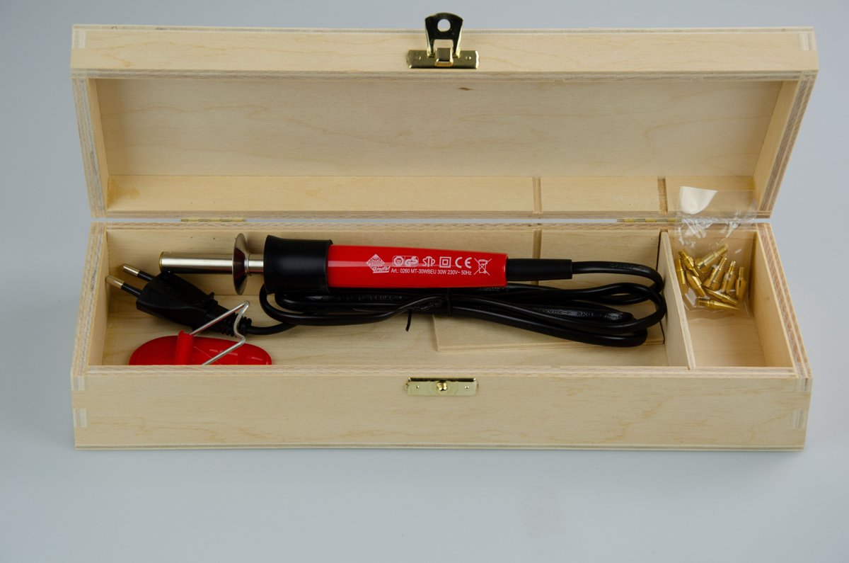 Pebaro Houtbrander Basis in Houten Kistje 0266 - 9 opzetstukken