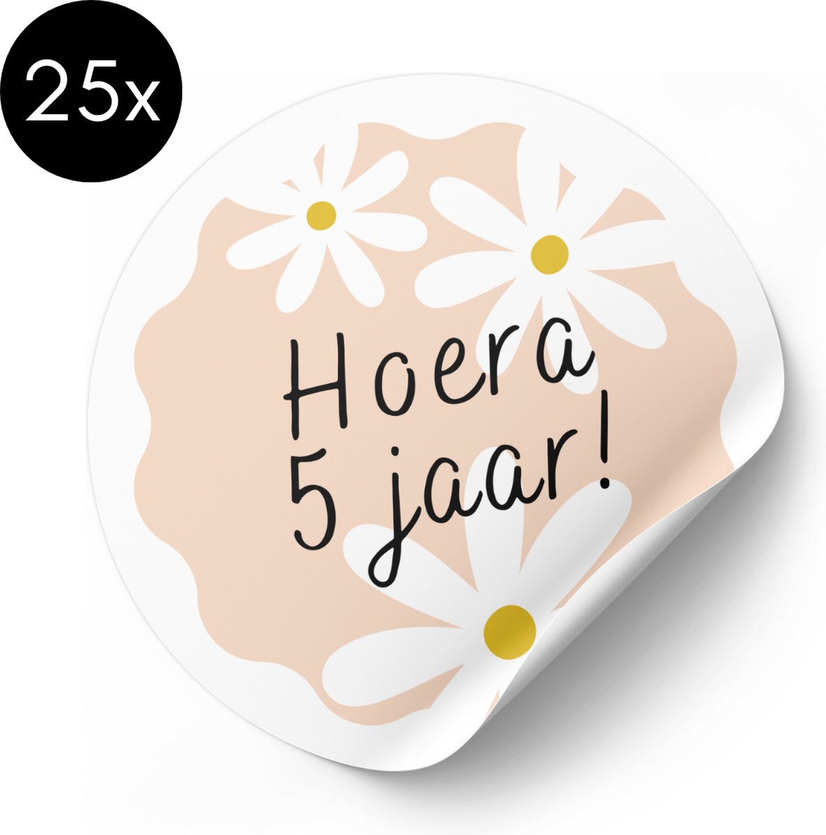 Sluitsticker 5 jaar Daisy/Madeliefje - Sticker Hoera 5 jaar! - Traktatiestickers - 30 mm - 25 stuks