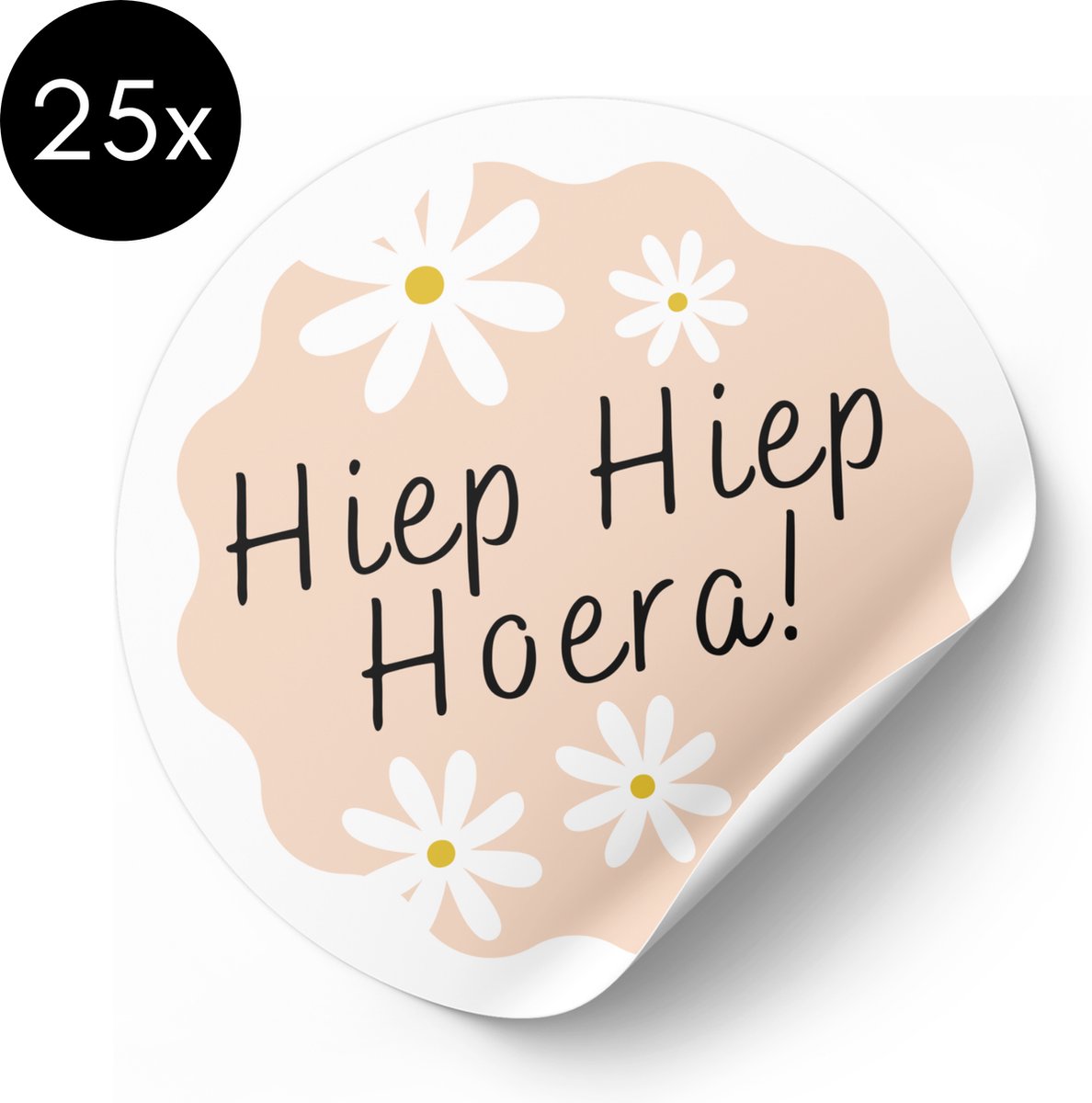 Sticker Hiep Hiep Hoera Daisy/Madeliefje - Sticker Hoera - Traktatiestickers - 50 mm - 25 stuks