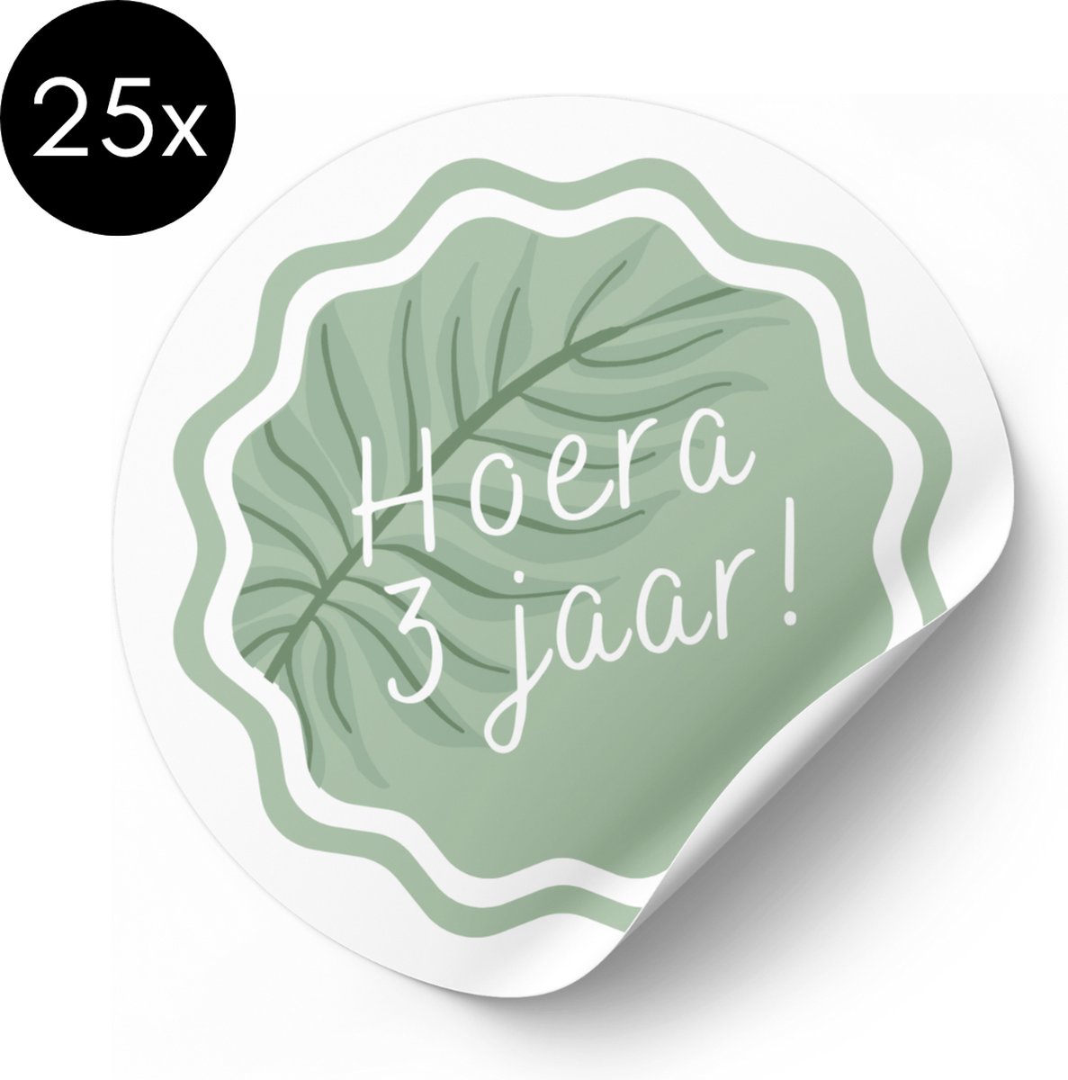 Sticker Hoera 3 jaar Jungle - 50 mm - Sticker Hoera 3 jaar! - Traktatiestickers - 25 stuks