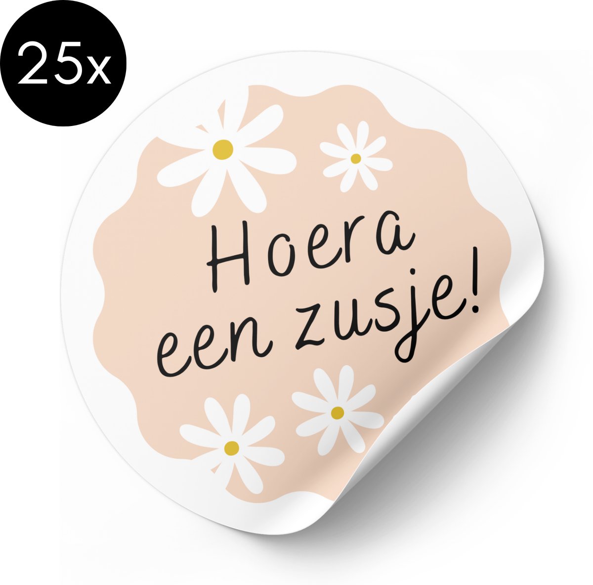 Sticker Hoera een zusje - Madeliefje - 50 mm - Traktatiestickers - 25 stuks