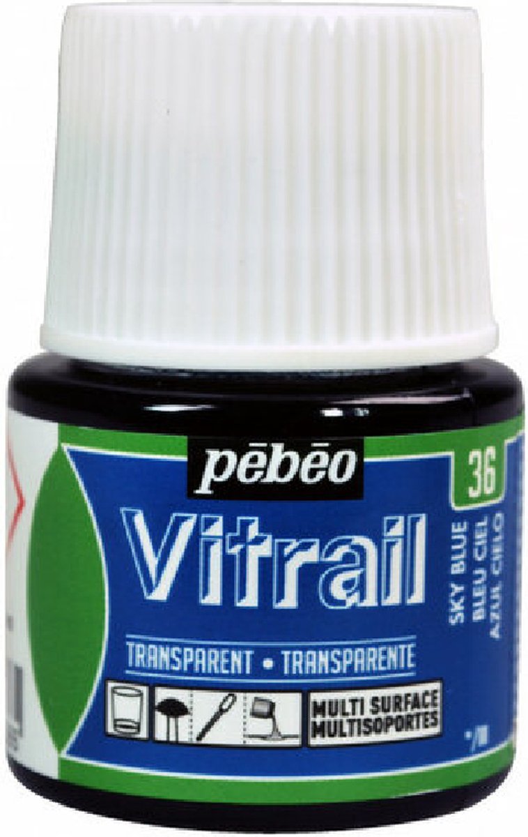 Glasverf - Transparan Glanzend - Pebeo Vitrail Transparant - 36 sky blue - 45 ml