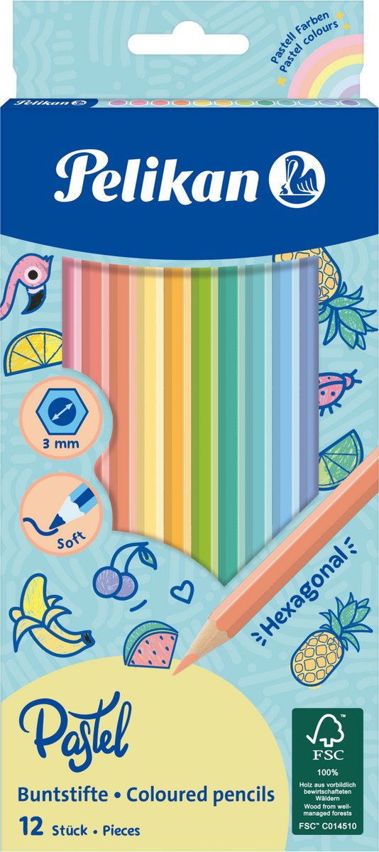 Pelikan kleurpotloden - standaard 3,0 mm - 12 pastel kleuren
