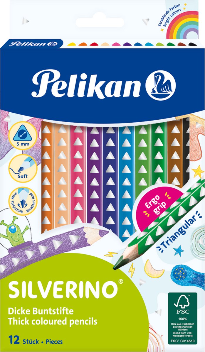 Pelikan kleurpotloden Silverino - Driehoekig 5,0 mm - 12 kleuren