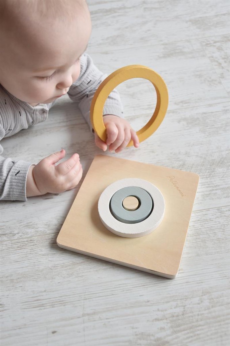 Pellianni Puzzel: MIJN EERSTE PUZZEL OKER 15x15x2cm, 3-delig, FSC hout, in  doosje 17x17x3cm, 8m+