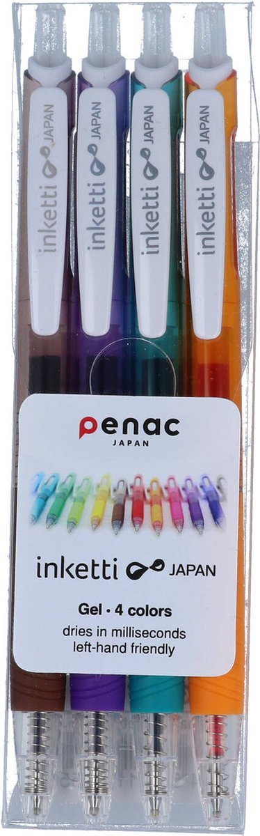 Penac Gelpennen - Inketti - 4 kleuren - Bruin, paars, turquoise, oranje