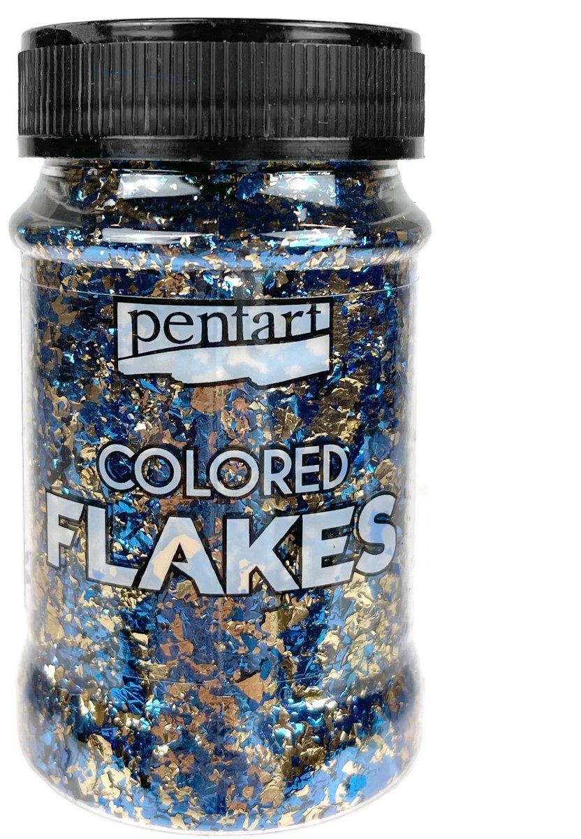 Pentart Gekleurde Folievlokken Blauw - Goud 100ml Creatief Speelgoed.