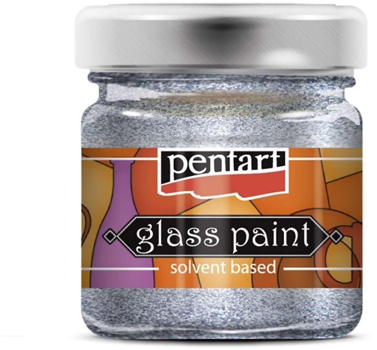 Pentart glasverf solvent basis 30 ml sparkling zilver decoratief.