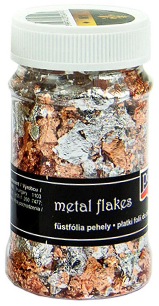 Pentart metalen vlokken decoratie zilver koper 100ml voor knutselen.