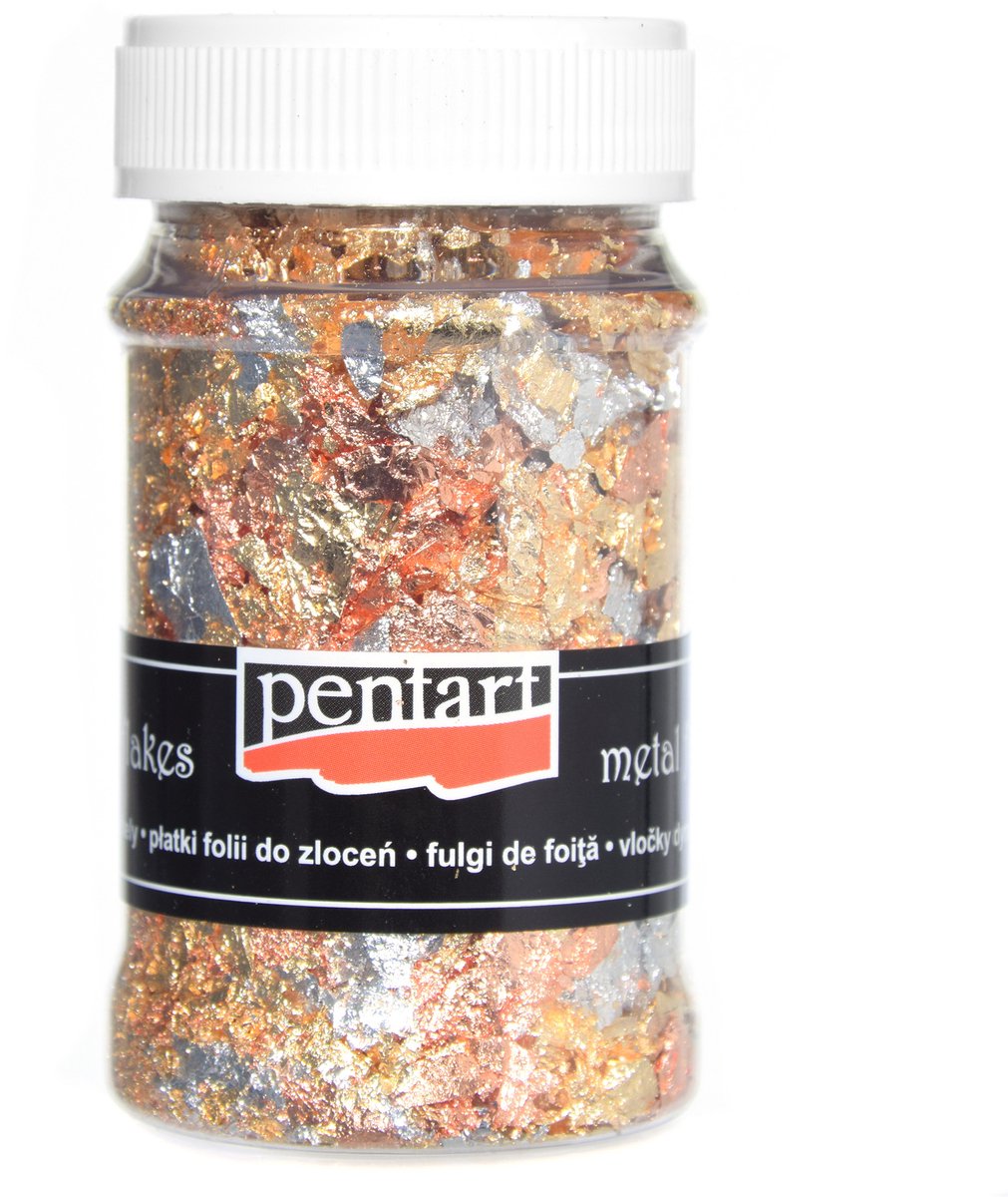 Pentart metalen vlokken knutselset goud zilver koper 100ml decoratie.