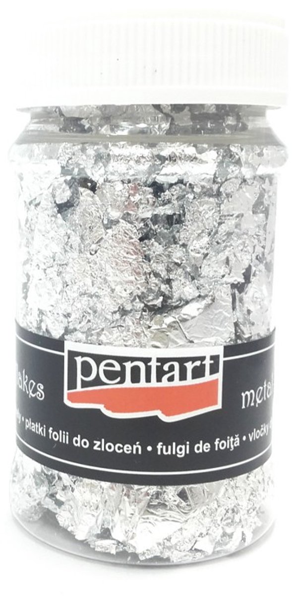 Pentart metalen vlokken zilver 100ml creatieve decoratie.