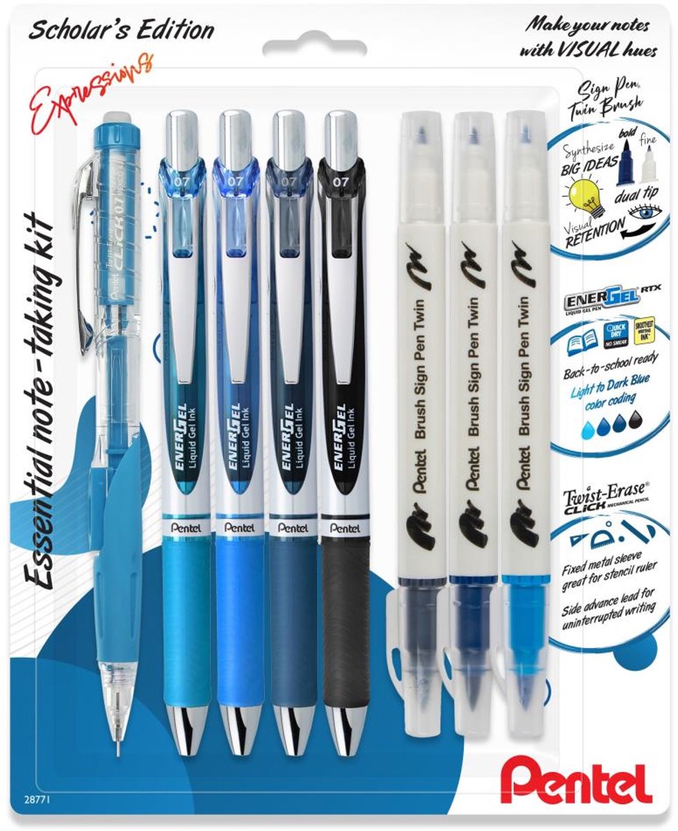 Pentel - EnerGel RTX Retractable Liquid Gel Pen Kit - 8 stuks - 28771