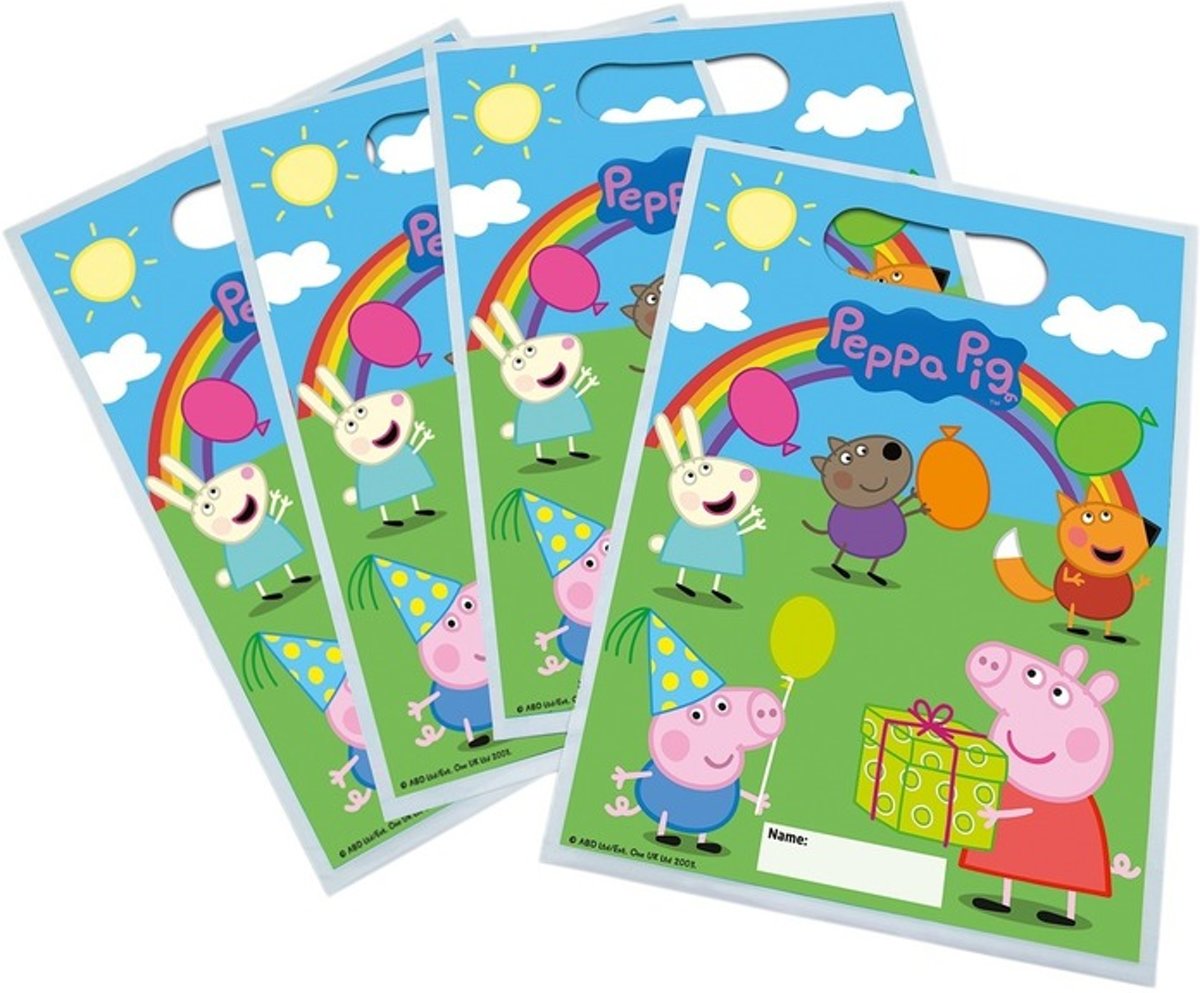 12x Peppa Pig themafeest uitdeelzakjes/snoepzakjes 16 x 23 cm - Feestzakjes - Kinderfeestje feestartikelen