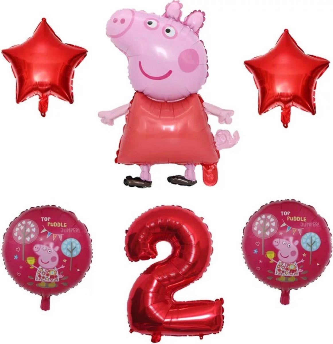 Peppa Pig folie ballonen 6 stuks  Decoratie Kinderen Verjaardag Ballon Nummer 2
