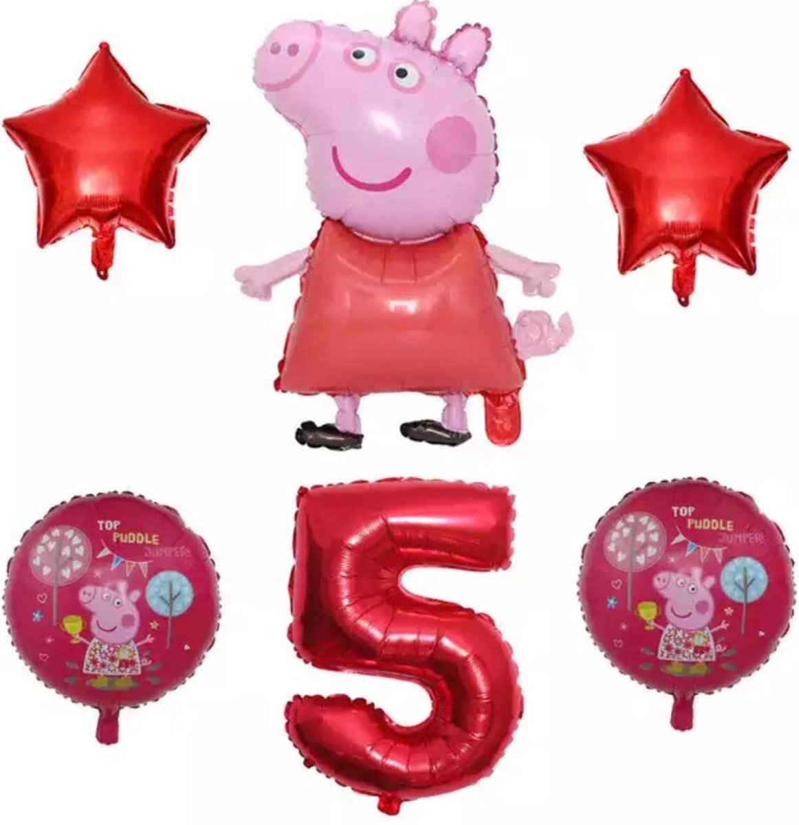 Peppa Pig folie ballonen 6 stuks Decoratie Kinderen Verjaardag Ballon Nummer 5