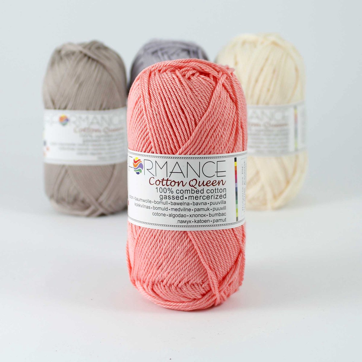 5 bollen effen haakgaren zalm (014) - Cotton Queen uni - gemerceriseerde en gegasseerd katoen breigaren