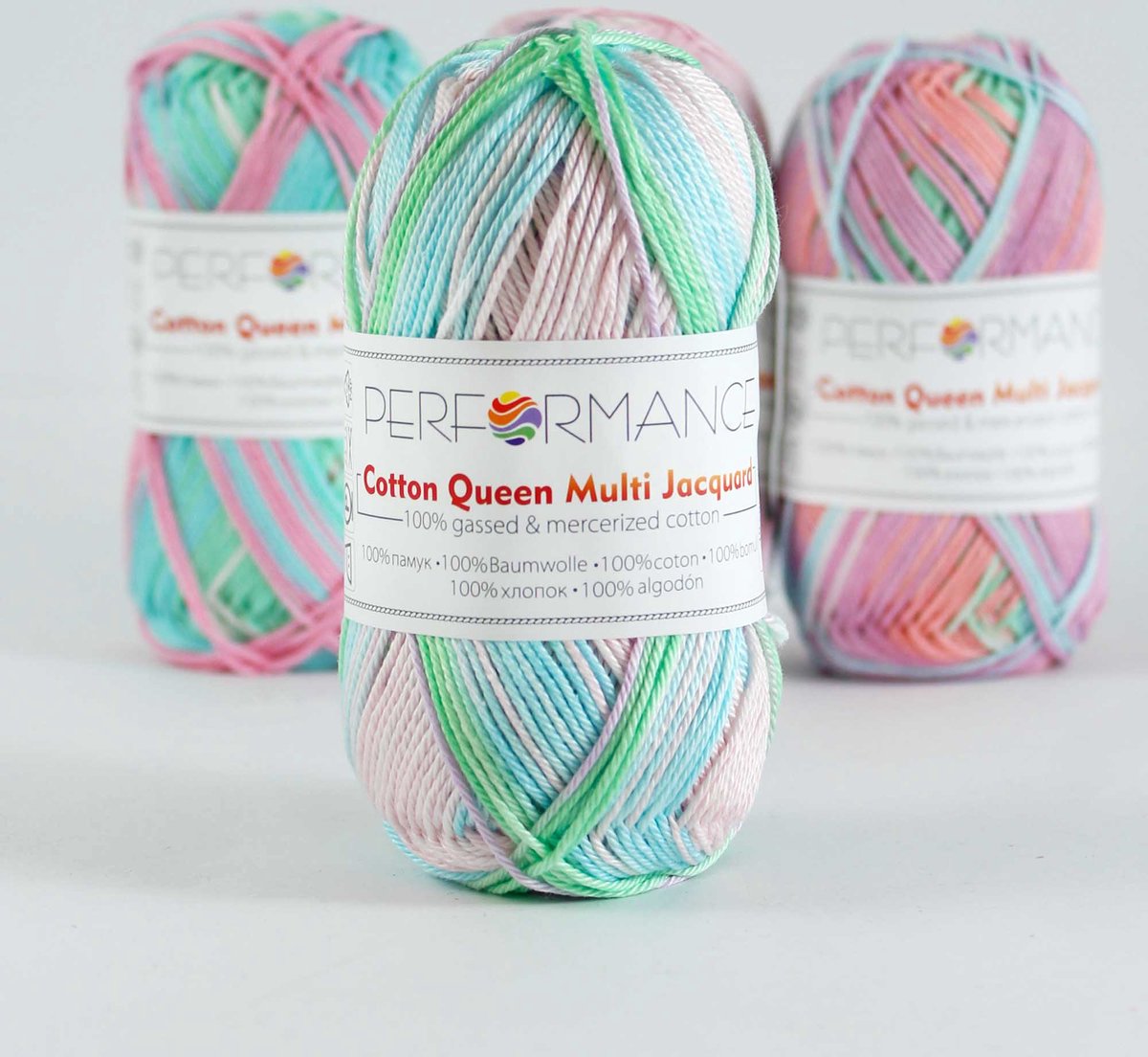 5 bollen haakgaren katoen -10456 - roze, lila, groen - Performance Cotton Queen Multi jacquard