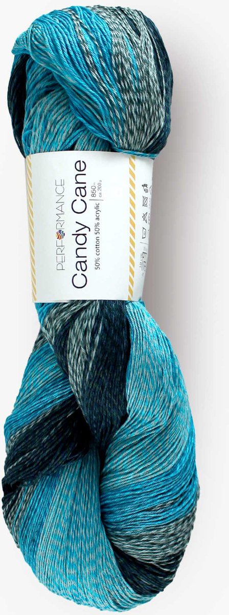 Candy Cane turquoise blauw grijs (midnight 103) - 200 grams strengen gemeleerd garen - katoen en acrylgaren