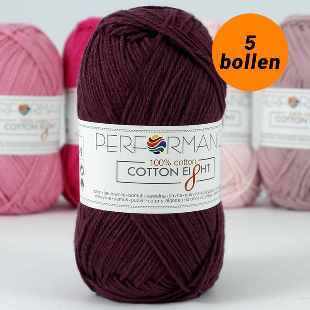 Cotton eight haakkatoen - aubergine (1250) - 5 bollen van 1 kleur - 50 grams