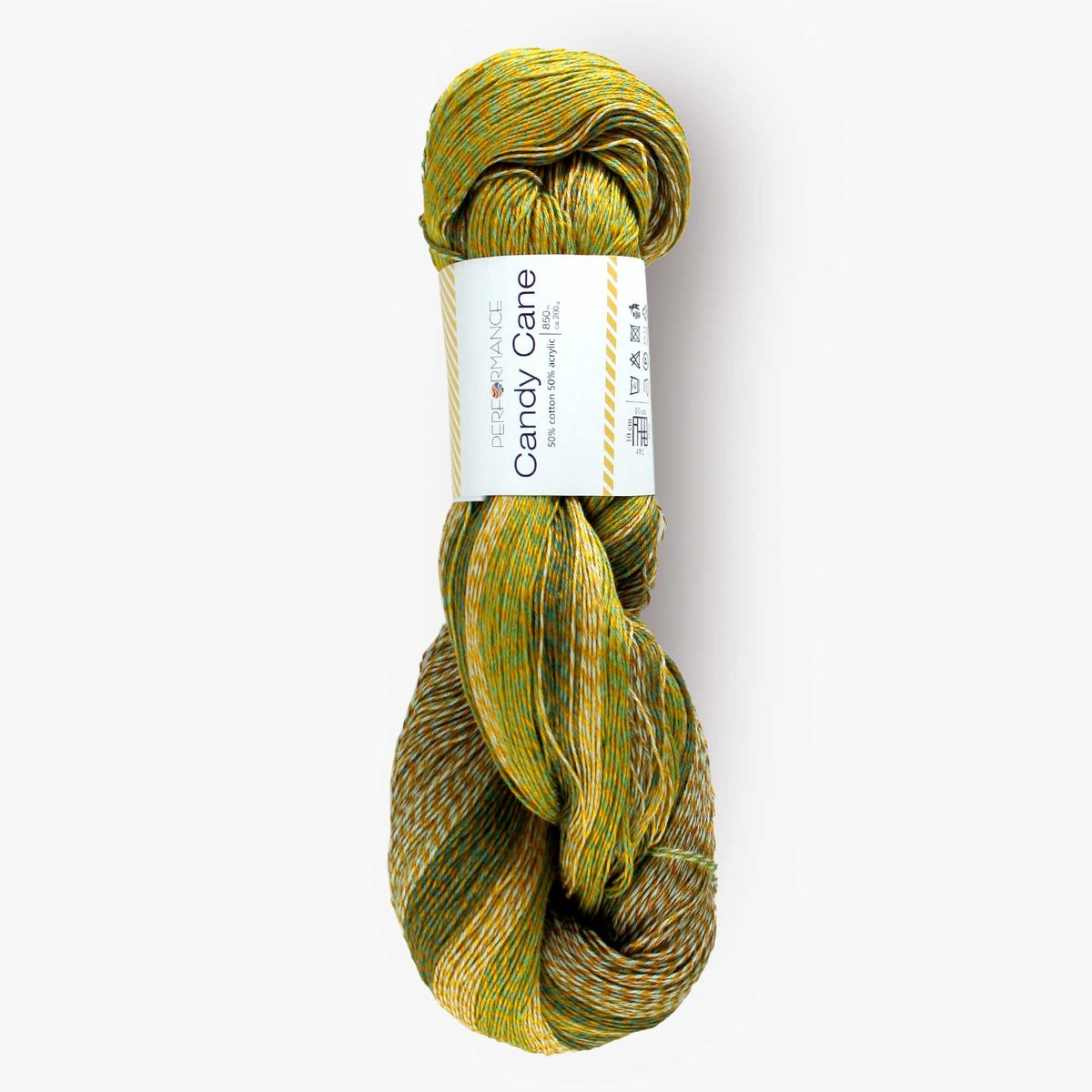 Streng Candy Cane (109) - 200g - 850m - lime geel grijs gemêleerd katoengaren met acryl - brei-en haakgaren