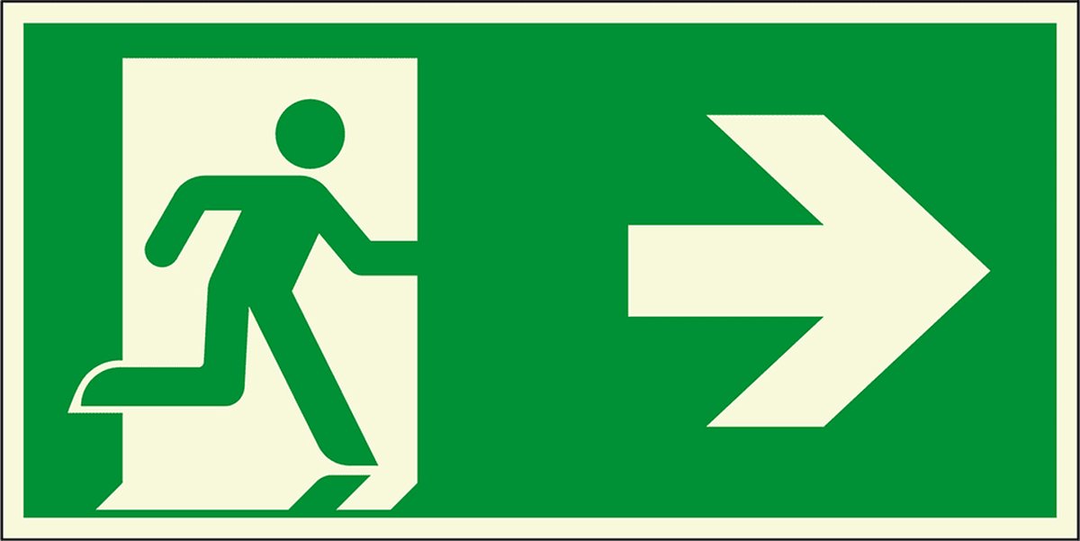 Extra lichtgevend nooduitgang sticker pijl rechts - kunststof - E002 400 x 200 mm