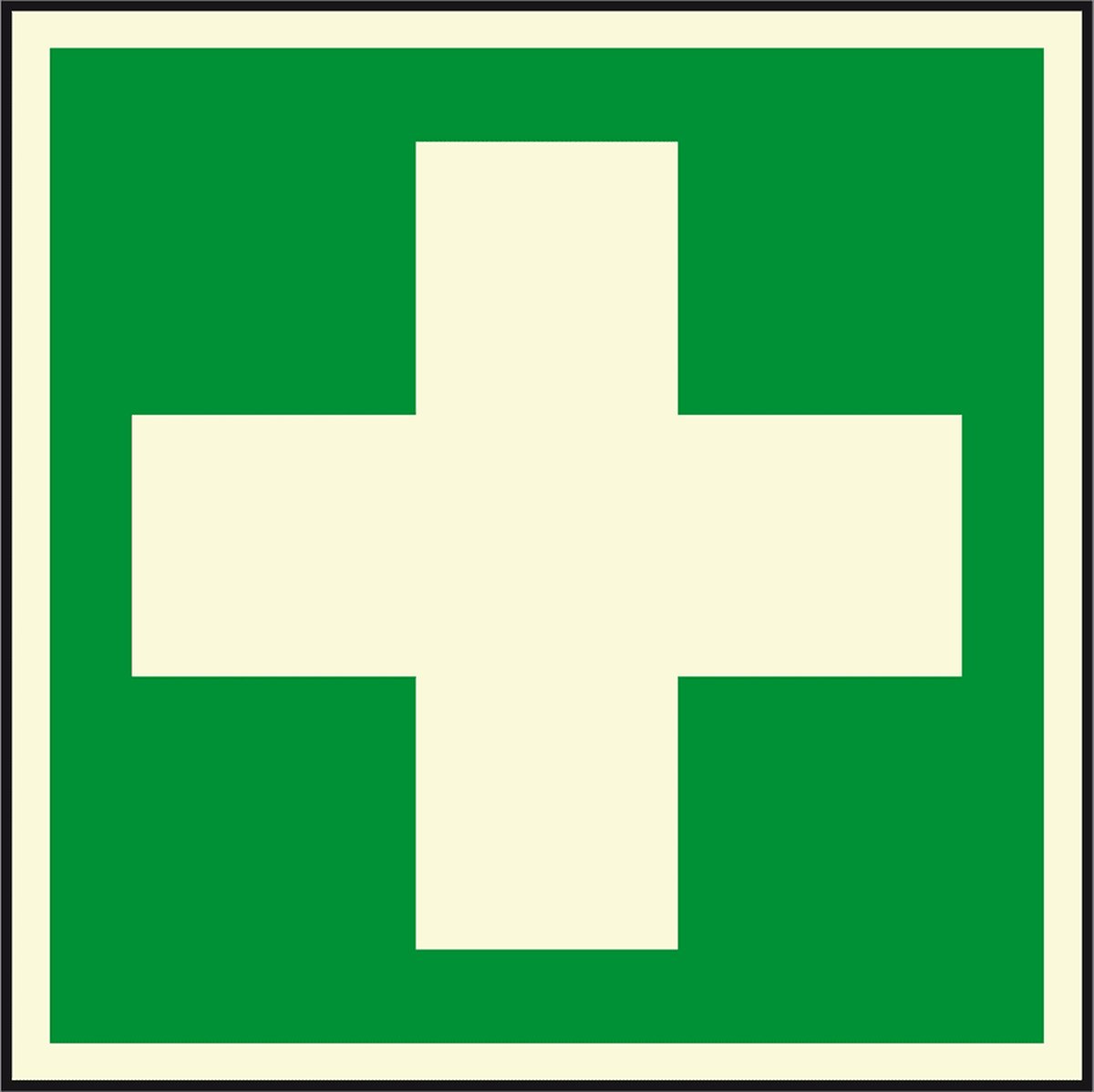 Extra lichtgevende EHBO sticker, 200 x 200 mm, E003