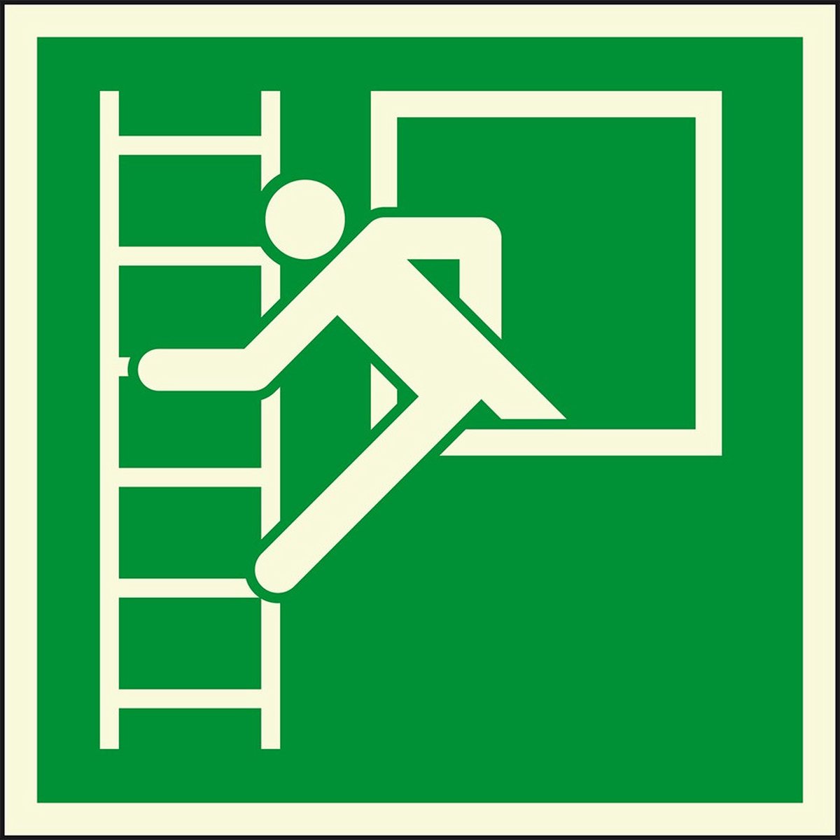 Extra lichtgevende noodraam met vluchtladder sticker, 200 x 200 mm