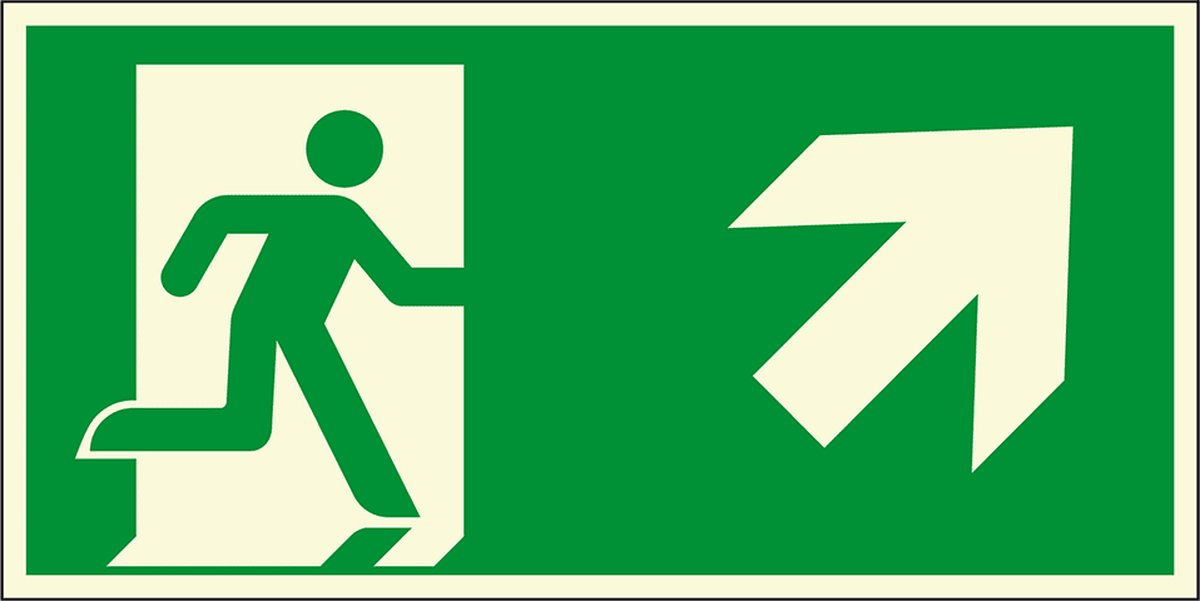 Extra lichtgevende nooduitgang sticker pijl rechtsboven, E002 300 x 150 mm