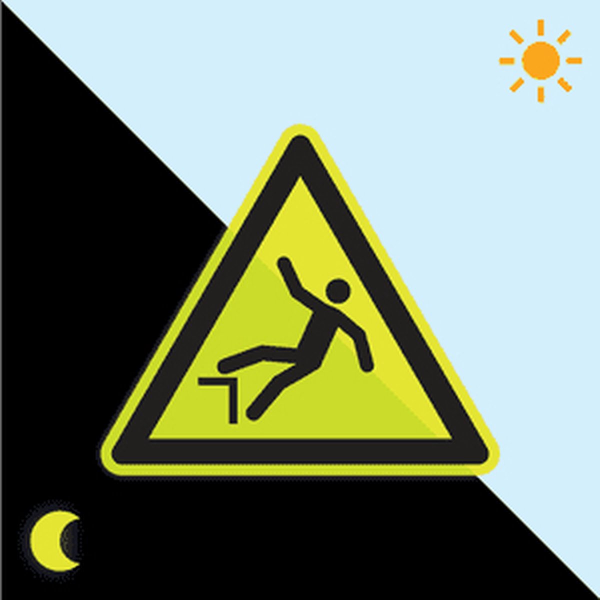 Extra lichtgevende pas op valgevaar sticker - W008 100 mm