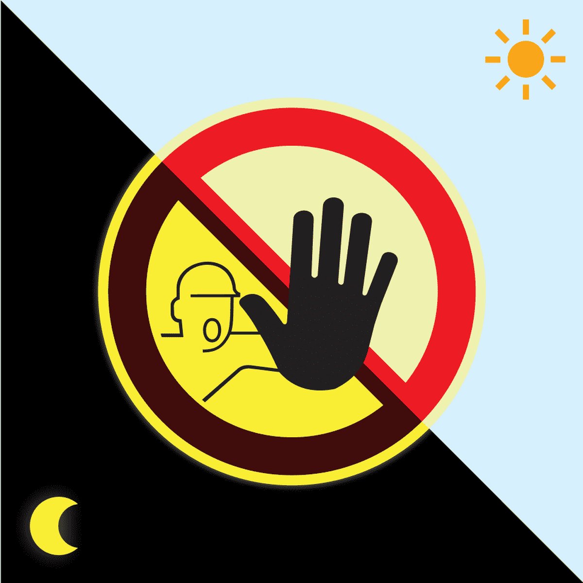 Extra lichtgevende verboden toegang voor onbevoegden sticker, 200 mm