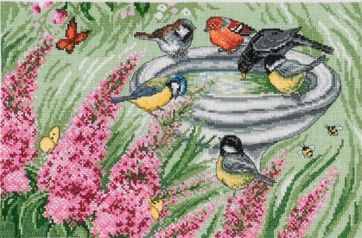 Borduurpakket Vogelbadje Aida  - Permin