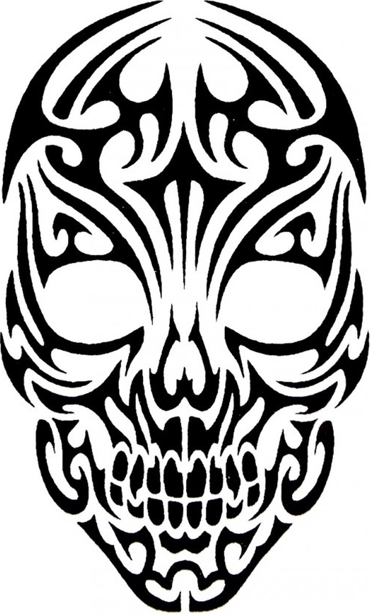 Quick Glitter Tattoo / Sjabloon Tribal Doodshoofd