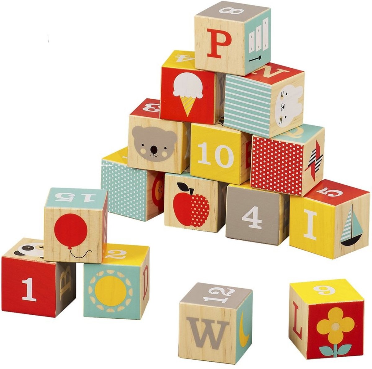 Petit Collage Bouwblokken Abc Hout 15-delig