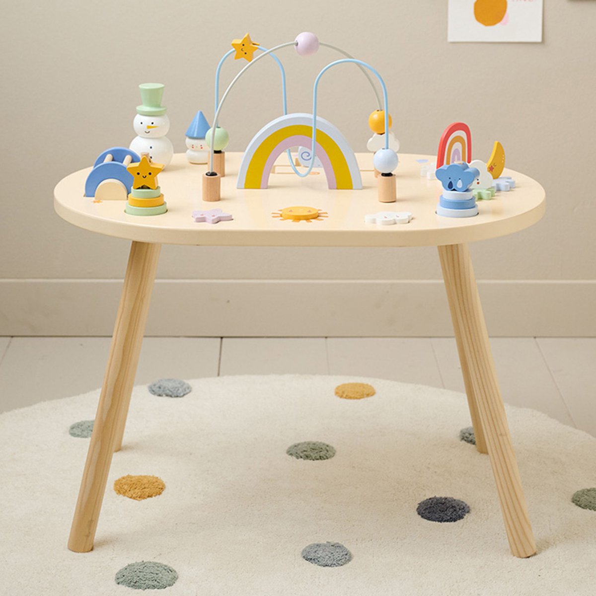 Petite Amélie Houten Activiteitentafel Metéo – Kindertafel - Activity Center -Stimuleert Motorische & Cognitieve Ontwikkeling -Duurzaam en Veilig met Verf op Waterbasis -Speeltafel vanaf 18 Maanden -Meerkleurig