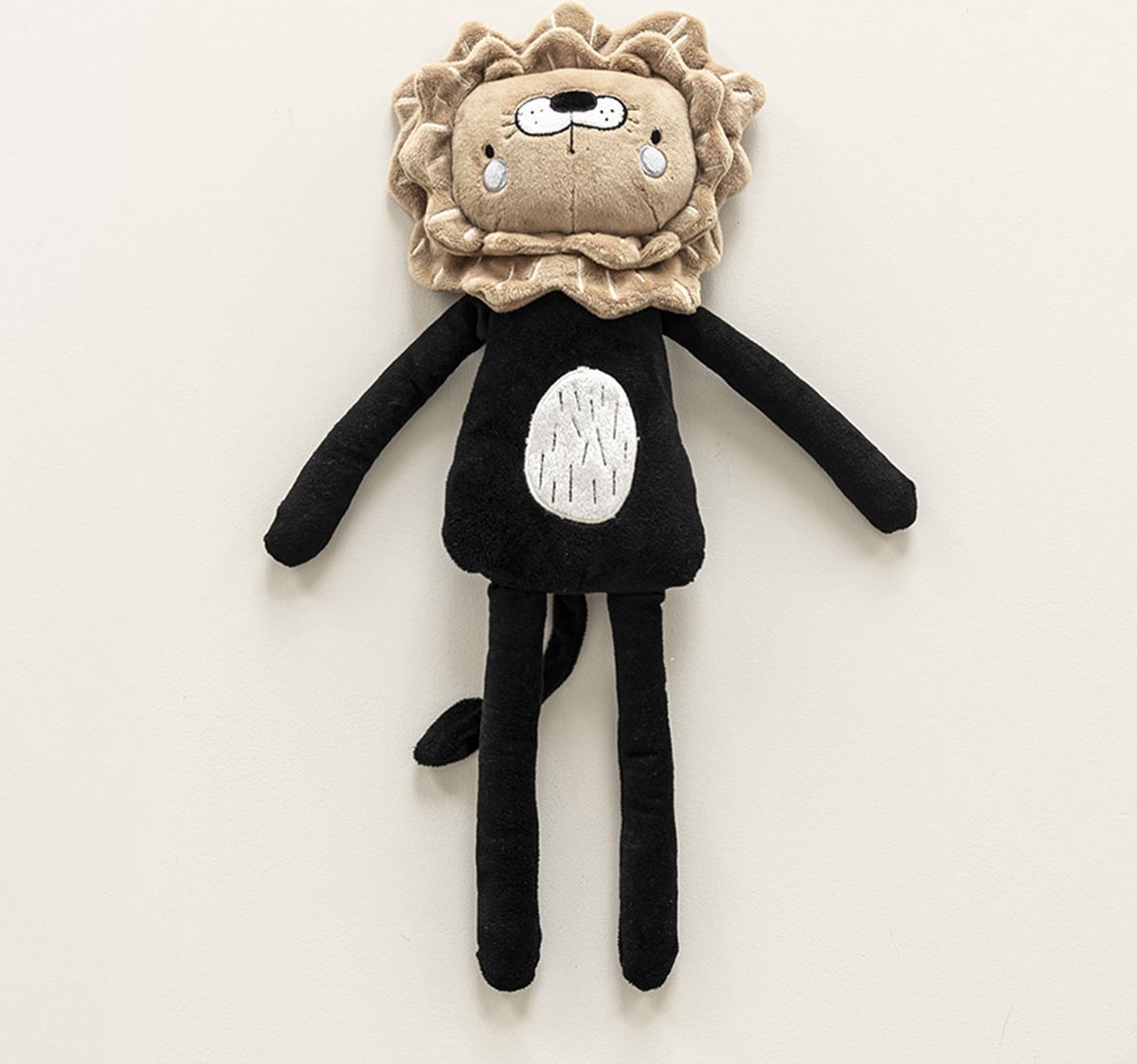 Petite Amélie Pluche knuffel - Leeuw Leo - 50 cm lang - Velvet - Zwart bruin