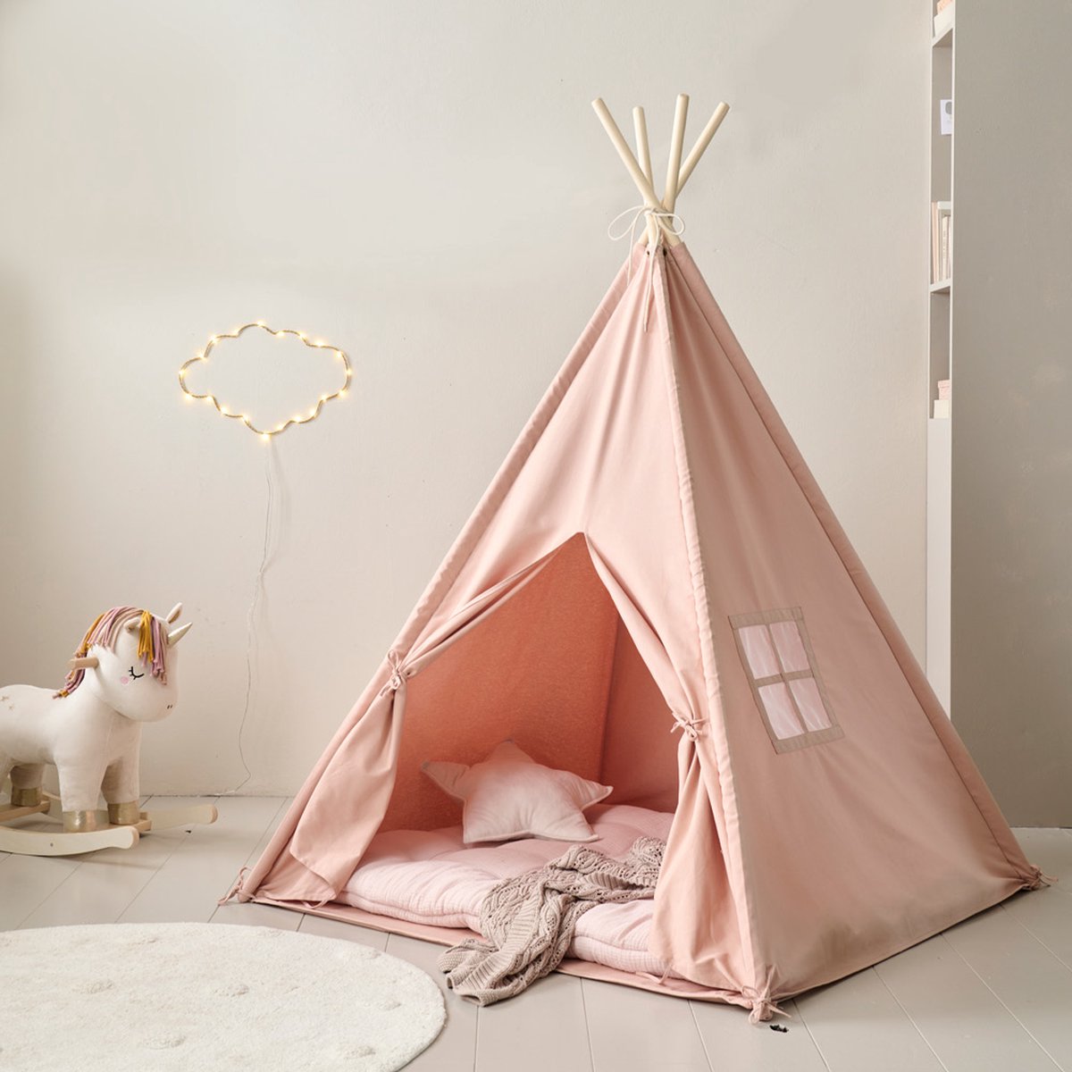 Petite Amélie   Roze - Wigwam met dunne Vloerbodem - Tipi voor Kinderen 100 % Katoen - Creëer een Magische Speelplek