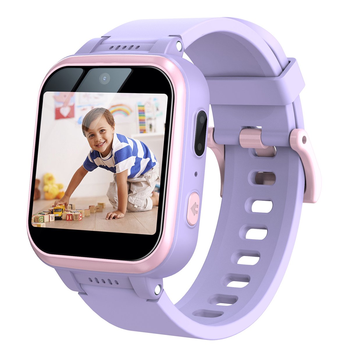 Peysaitr - Kinder Smartwatch - Inclusief 7 puzzelspellen - Touchscreen 1.54 inch - HD Dual Camera - Multifunctioneel - Kerstcadeaus - Verjaardagscadeau - Paars - 1 stuk